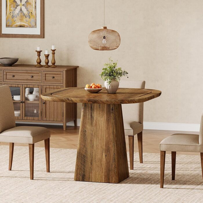 Столовий стіл Tribesigns на 4 особи, 80 см, квадратний, в стилі рустік для кухні, вітальні, їдальні (колір коричневий)