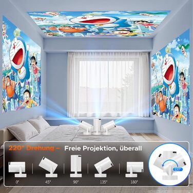 Портативний проєктор Mini Beamer з динаміком, підтримка 1080P/4K, Auto Keystone, WiFi 6, Bluetooth 5.0, 220° обертання, для домашнього кінотеатру та використання на вулиці