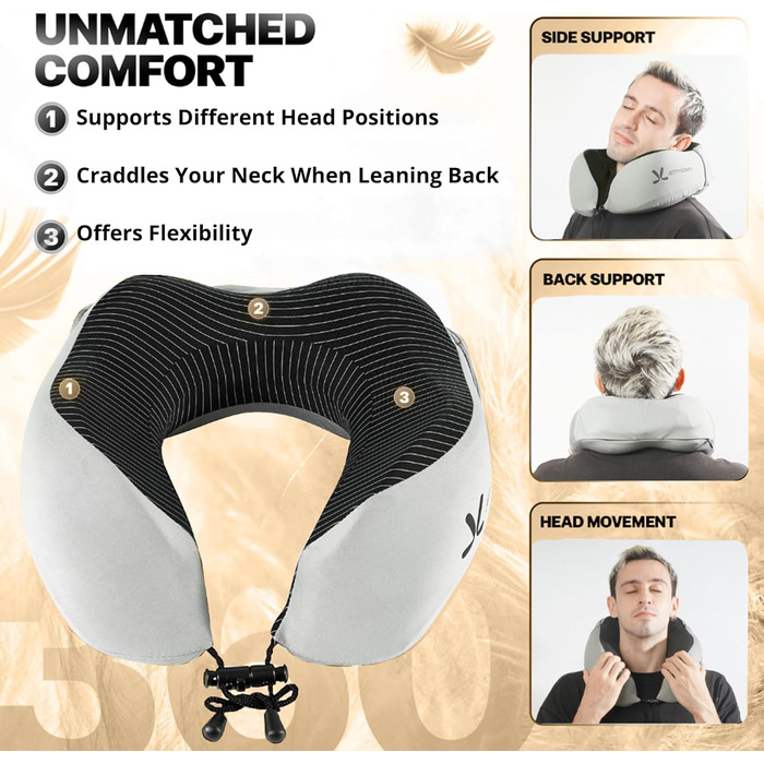 Подушка для шиї в подорожах з меморі-піною з капюшоном та захистом обличчя: підтримка шиї, зменшення навантаження та втоми, забезпечення приватності в літаку