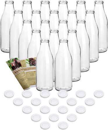 Набір з 20 пляшок соку gouveo об'ємом 1000 мл з кришкою, що загвинчується біла велика скляна пляшка об'ємом 1 літр з кришкою TO48-порожня пляшка z