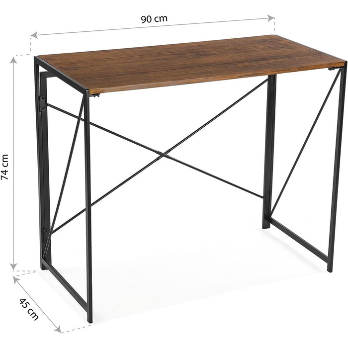 Письмовий стіл Versa Jack для комп'ютера, робочий стіл Компактний офісний стіл, складний, розміри (В x Д x Ш) 74 x 45 x 90 см, дерево та метал, колір (темно-коричневий)