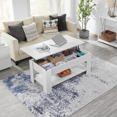 Журнальний столик Yaheetech з регульованою висотою та прихованим місцем для зберігання, дерев'яний, для вітальні та офісу (120 x 59 x (49,5-63,5) см, білий)