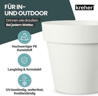 Крехер XXL круглий горщик для рослин / квітник з діаметром 79 см / 58 см, з роликами! Чудовий акцент для саду, тераси, ресторанів та комерційних приміщень! (Білий, XL-діаметр 58 см)