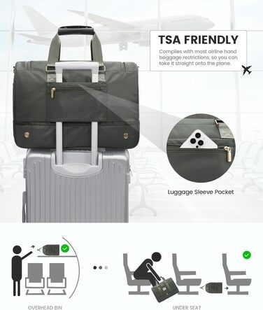 Спортивна сумка LOVEVOOK для жінок: дорожня сумка, weekender, з косметичкою, відділенням для взуття та мокрих речей, водонепроникна пляжна/басейнова/сауна сумка, ручна поклажа для подорожей, зелена