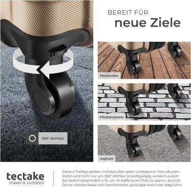 Набір валіз Tectake® 4шт з ABS пластику, S-M-L-XL, з колесами, телескопічним ручками та замком, + ваги та аксесуари для валіз, колір шампань