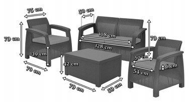 Комплект садових меблів Curver із пластику, сірий, 4 предмети
