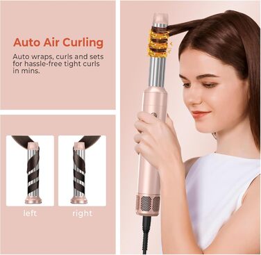 Щітка для фена Air Styler 5in1 1000 Вт, бігуді 30 мм, 3 рівні, в т.ч. рукавичка (рожева)