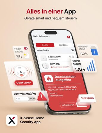 X-Sense Розумний димовий сповіщувач Wi-Fi з магнітною кріпленням, сертифікований EN 14604, мережевий димовий сповіщувач, керування через додаток, з базовою станцією SBS50, бездротовий димовий сповіщувач, SD11-MR61, комплект з 6 шт. білий