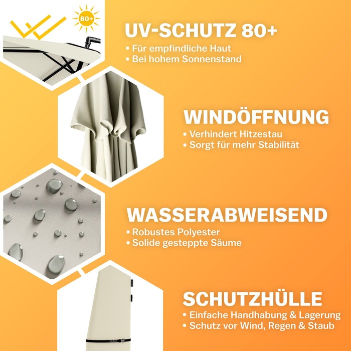 Cantilever Parasol Alu Cream Ø300см Захист від ультрафіолету 80+
