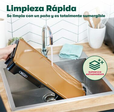 Електрична гриль-плита BELLA XL з керамічно-титановою поверхнею, для приготування 15 яєць одночасно, з антипригарним покриттям Healthy-Eco, легко миється, велика вмикаючася поверхня для приготування, 30,5 x 56 см, колір: мідний/чорний