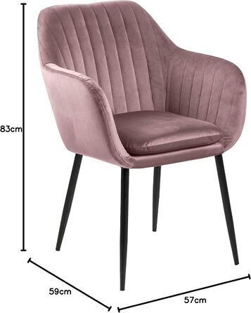 AC Design Furniture Стілець для їдальні Wendy, рожевий/чорний, велюр/метал, 57x61x83 см