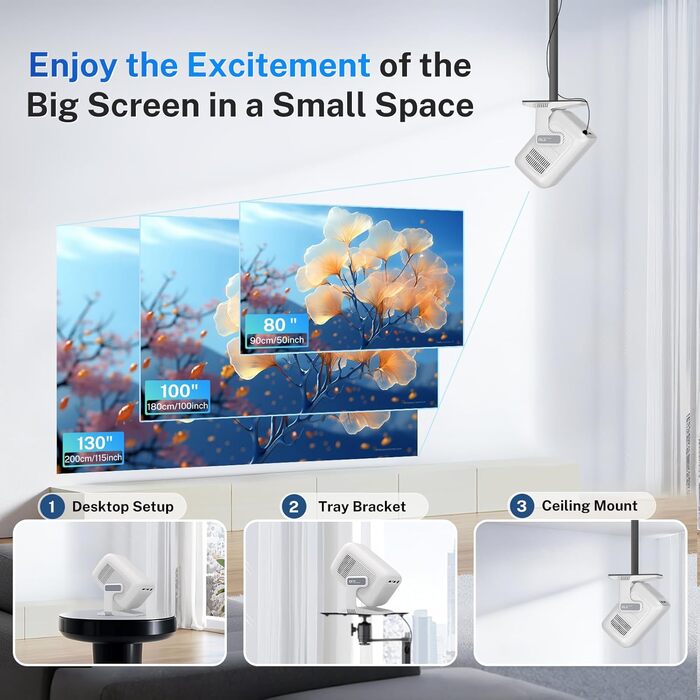 Проектор LYNCAST HY300 Pro: портативний, з Wi-Fi, Bluetooth, Android 11, 1080P/4K, поворотний 180°, для дому та на вулиці