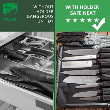 Японський набір ножів Fullhi 15 предметів з магнітним підставкою, з високоякісної сталі, ергономічні ручки, для професійної та домашньої кухні