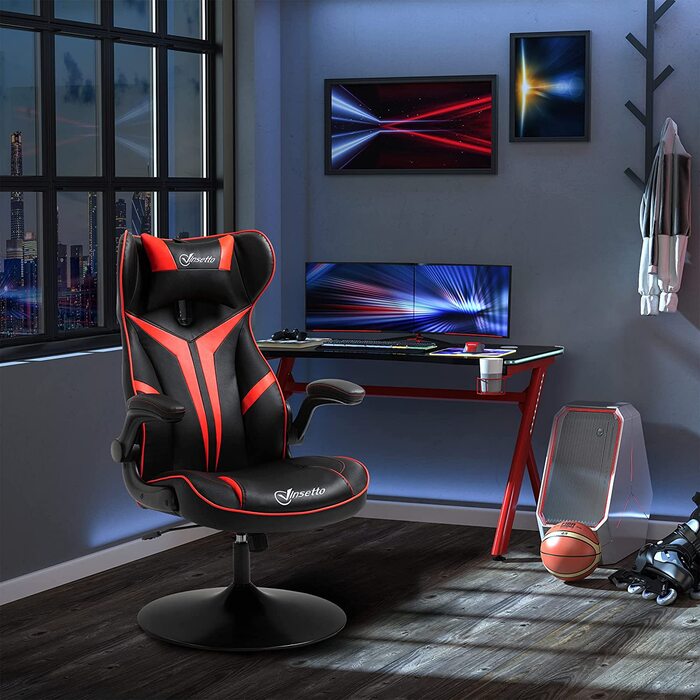 Ігрове крісло Vinsetto ергономічне комп'ютерне крісло з функцією гойдання обертове крісло регульована по висоті сталь 67 х 75 х 106-112 см (червоний чорний)