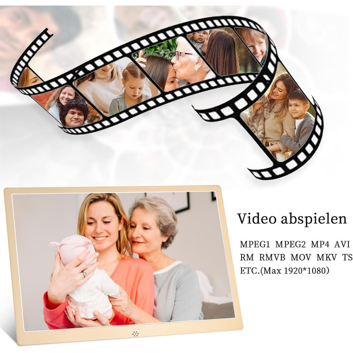 Цифровий фоторамка TSITSC 8.7 дюйма, IPS-екран 1024*768, календар, музика, фото/відео програвач, підтримка USB/SD, з пультом дистанційного керування (Чорний) (12 дюймів Золотий)