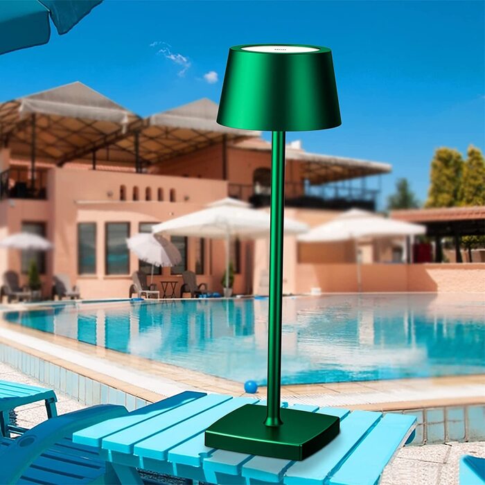 LED настільна лампа бездротова, 6000mAh, IP54, алюміній, сенсорне керування, тепле світло, для спальні, кав'ярні, ресторану (зелена)