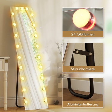 Дзеркало у повний зріст 150x40 см з RGB-підсвіткою LED, настінне/підлогове, з 21 лампочкою, 7 кольорів підсвітки, сенсорне керування, функція пам'яті.