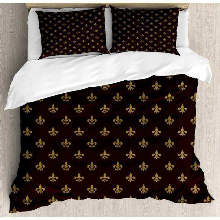 Набір підковдр Fleur de Lis для односпальних ліжок, королівський візерунок, захист від кліщів для алергіків, підходить з наволочкою, (230 x 220 см - 70 x 50 см, бордово-земляно-жовтий)