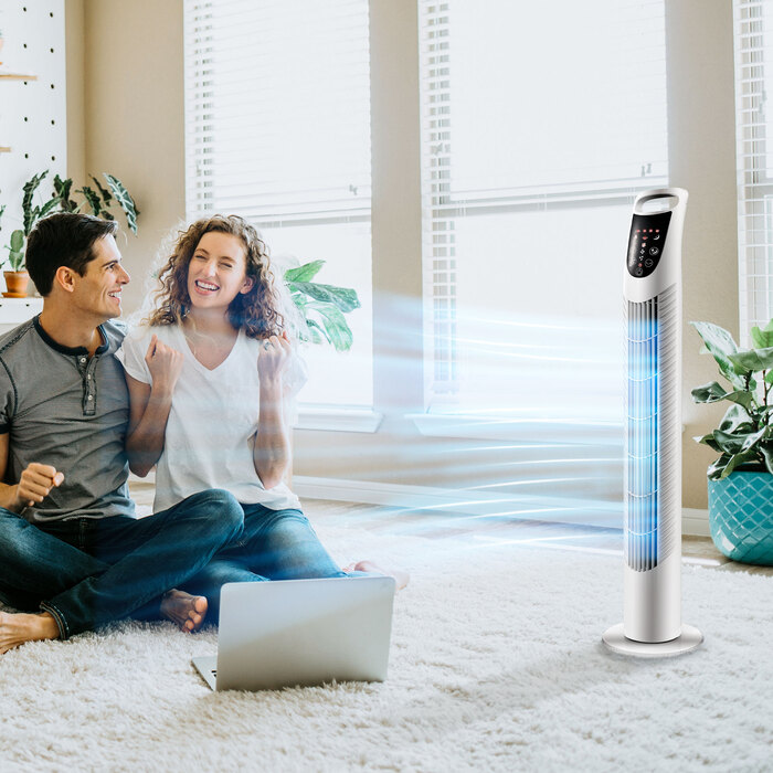 Вежа-вентилятор, 3 режими роботи, безшумний режим, таймер, пульт керування, 18x78,5 см, білий