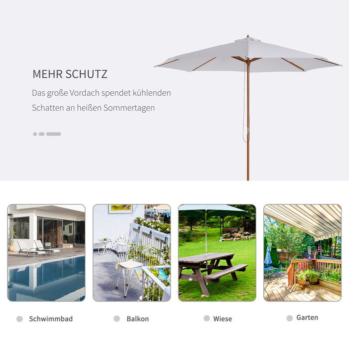 Outsunny Parasol Wood 300 см Дерев'яна парасолька Садова парасолька Балконна парасолька бамбуковий кремовий білий