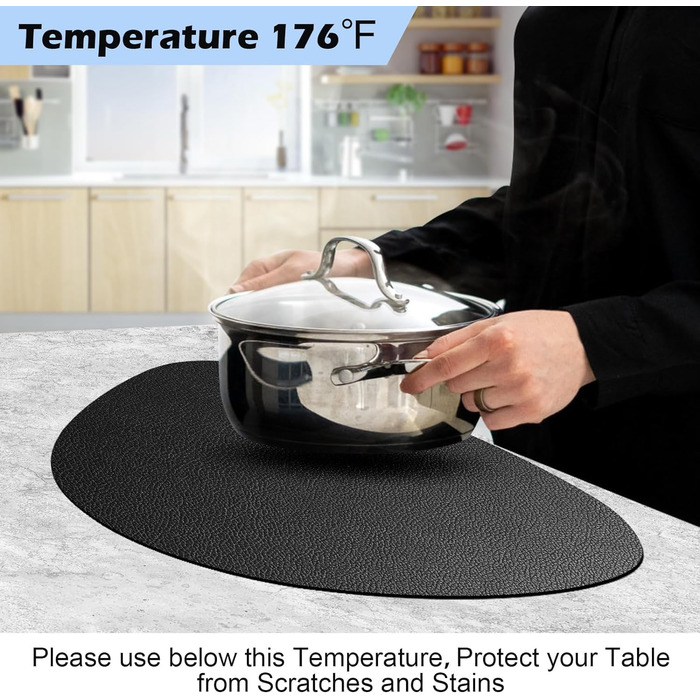 Набір з 6 серветок на стіл, миючі, з підставками, двосторонні, з імітацією шкіри, водонепроникні для обіднього столу, кухні, ресторану та дому (6 шт., чорний)