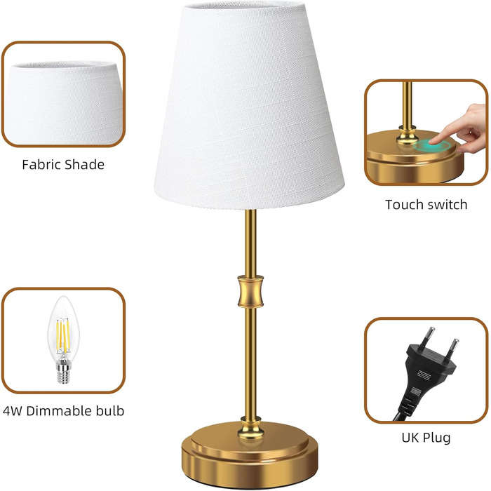 Настільна лампа Totofac 2 шт. з торшером, сенсорне керування, 3 рівні яскравості, тепле біле світло, LED, сучасний дизайн, ручна робота, для спальні, вітальні, офісу