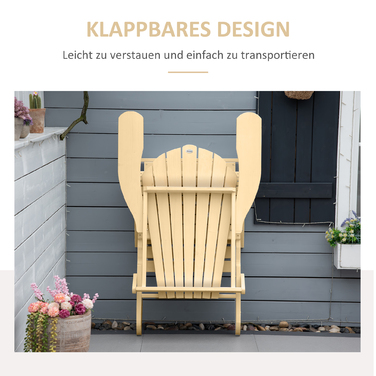 Садове крісло Outsunny Adirondack складне з підставкою для ніг 78 x 140 x 94 см з деревини сосни, зручний садовий шезлонг для вуличних меблів