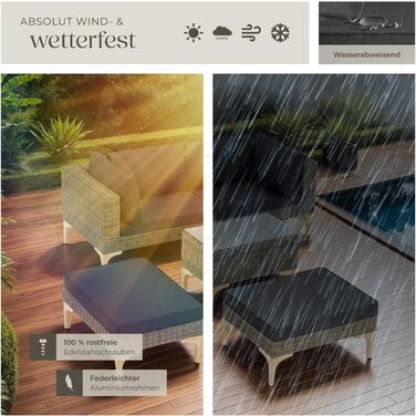 Тектейк® Набір садово-розкладних меблів з ротангу Outdoor Lounge на 5 місць, з кутовим кріслом, пуфом, столиком, комплект для відпочинку, з подушками для сидіння та спинки (Натуральний)