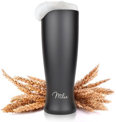 Термокухоль для пива Milu Weizenbierglas з нержавіючої сталі з кришкою, 500 мл, чорний - подарунок для чоловіків