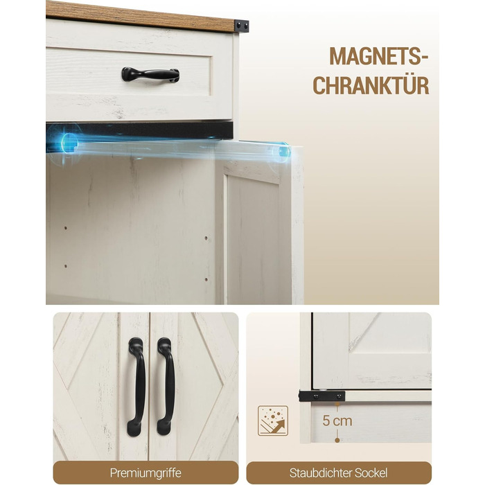 Кухонна шафа Hzuaneri з ящиком та 2 дверцятами, шафа для зберігання, регульовані полиці, стиль кантрі, 40 x 140 x 80 см, вінтажний коричнево-білий колір, SC94814X