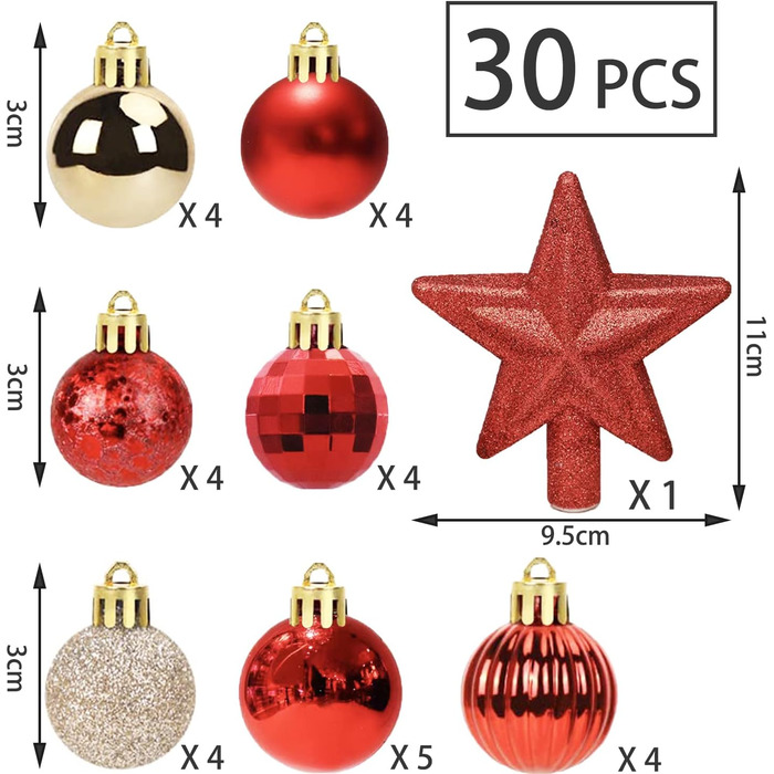 Міні-різдвяних кульок, 3 см, червоні та золоті, з вішалкою, 30