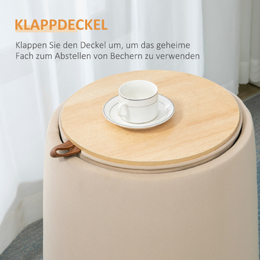 HOMCOM Ottoman Круглий пуф зі знімною кришкою для зберігання Beige Velvet Look Ø44 см x 47,5 см як журнальний столик