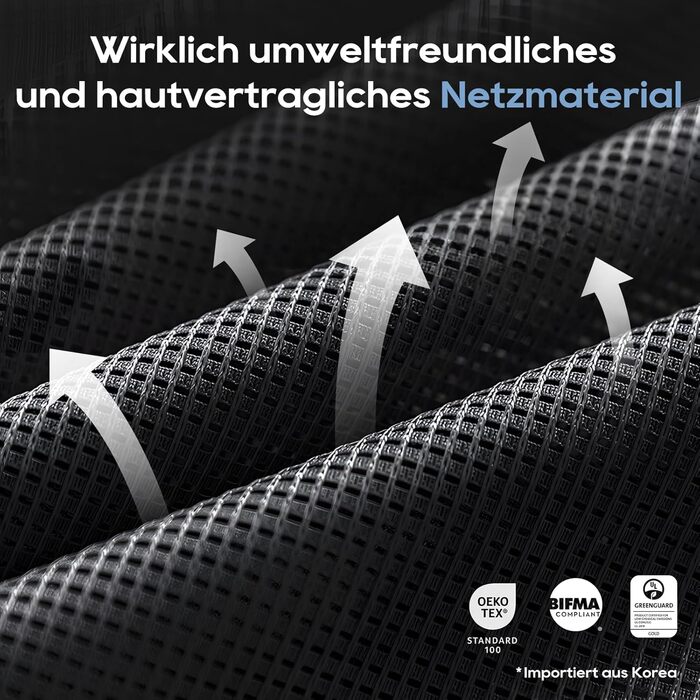Органічний офісний крісло COLAMY з підніжкою, 3D підлокітниками, підголівником, підтримкою попереку та дихаючою сіткою - для офісу та дому, чорний