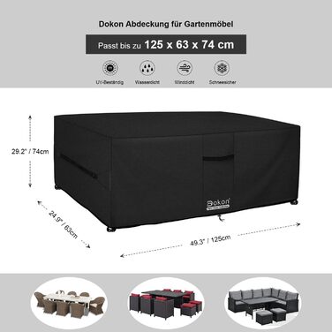 Водонепроникний чохол для садово-патіо меблів Dokon, захист від вітру та УФ, 125x63x74 см