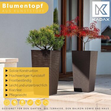 Набір з 3 горщиків для квітів KADAX, Мокко Ратан, 36/46,5/57,5 см, вологостійкий пластик