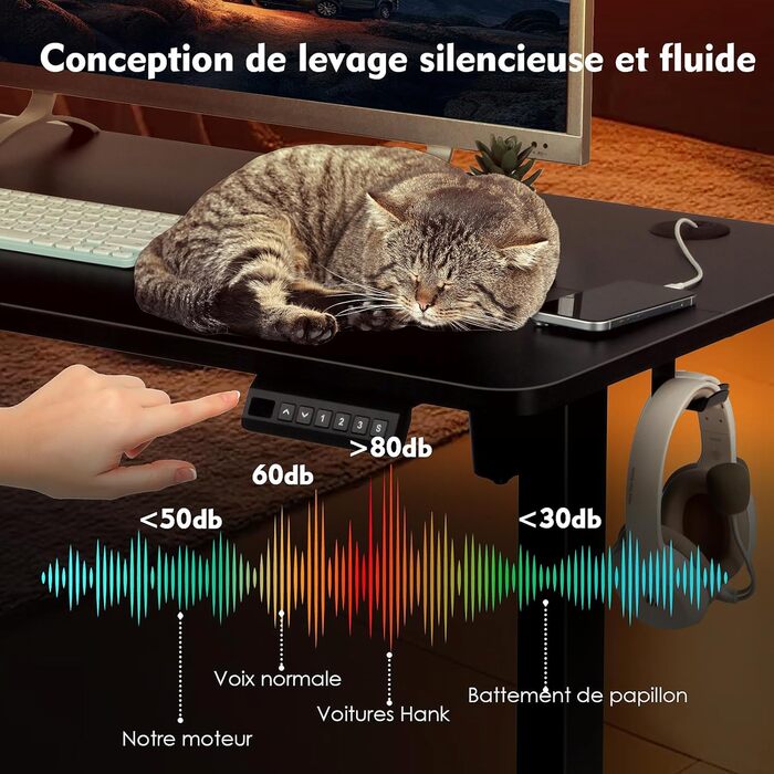 PACHIRA Електричний регульований стіл, 120x60 см, з пам'яттю та LED-дисплеєм, з гачком та кабелеуправлінням, ергономічний для дому/офісу, білий/чорний