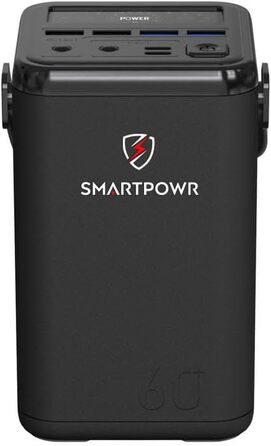 Вуличний павербанк SMARTPOWR 60000mAh 65 Вт, швидка зарядка, портативний накопичувач енергії, чорний