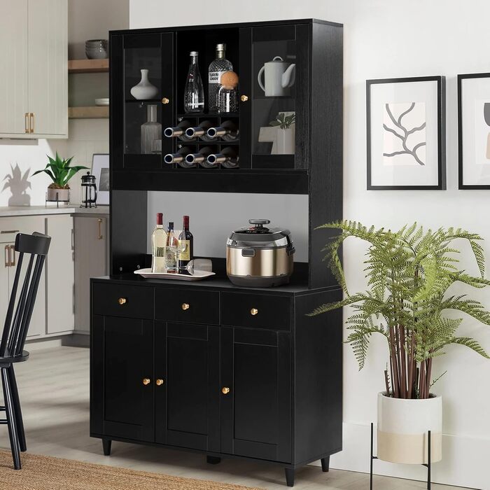 Кухонна шафа VOWNER: буфет, висока шафа з 5 полицями, вітрина, багатофункціональна шафа, шафа для їдальні, регульовані полиці, ДСП, 100 x 38 x 181 см