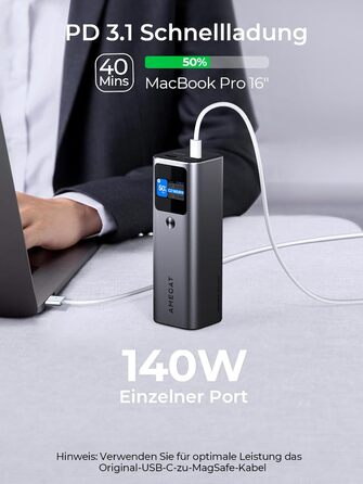 Вт, 27600 мАг Power Bank USB C Вхід і вихід Зовнішні акумулятори для мобільних телефонів PD 3.1, Цифровий дисплей, для ноутбуків, планшетів, смартфонів, навушників та інших пристроїв, 140