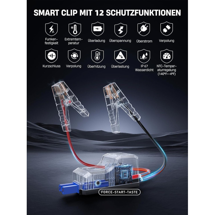 Портативний пусковий пристрій ANFLAG 5500A з компресором 150PSI, LCD-екраном та LED-ліхтариком (сірий)