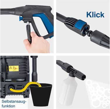 Високотискний мийник Scheppach HCE1650 з аксесуарами (9 шт.) | 135 бар | 5м шланг | 408 л/год | Quick Connect | Функція всмоктування та резервуар для миючих засобів