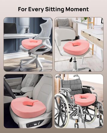 Ортопедична подушка-кільце Feagar для сидіння, ергономічна подушка-пончик від геморою, ішіасу та для післяпологового відновлення, регульована (Рожева, стандарт 60-100 кг)
