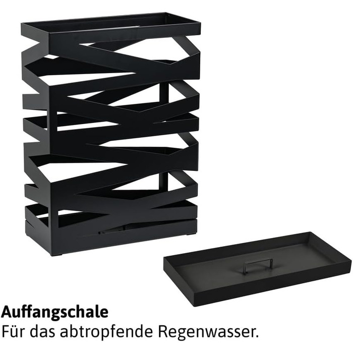 Підставка для парасоль підставка 'Maxi' з металу з піддоном для збору води та гачками - Економна 34x14x46 см - Елегантний чорний колір - Ідеальна для декорування прихожого та входу