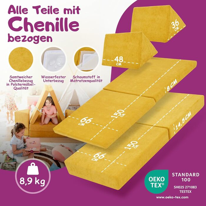 Linodino® дитяче ігрове крісло-диван з м'яких кубиків | Дитячий диванчик та куточок для ігор | Кубики для дітей | Сертифікат Oeko-Tex 100 | Бджолиний колір