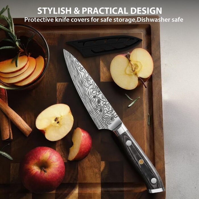 MOSFiATA ніж кухарський Сантоку, професійний ніж для кухні, універсальний ніж з нержавіючої сталі, дуже гостре лезо, з подарунковою коробкою, 7' (4 дюйми) ніж для фруктів
