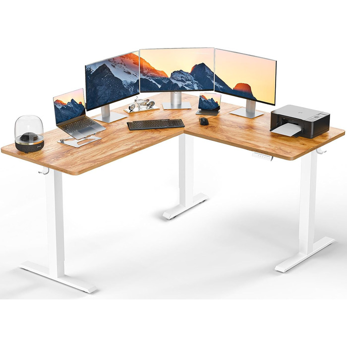 Електричний кутовий стіл ErGear з регулюванням висоти, 160 x 140 см, білий, з індивідуальним мотором та 4-ма пам'ятями