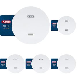 Датчик диму ABUS RWM160 з батареєю на 10 років, сертифікований Q-Label та DIN EN 14604, приглушене світло вночі, білий (упаковка 5 шт.)