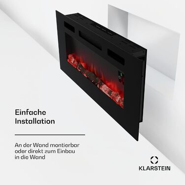 Електрокамін Klarstein Galeras Smart 1800 Вт, LED-полум'я, з додатком та пультом, регульовані кольори й яскравість, захист від перегріву, настінний, чорний, 102x47x13 см