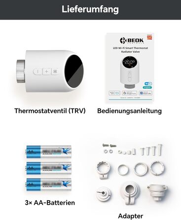 Розумний термостат для радіатора Beok WiFi з керуванням через Tuya, Google Assistant та Alexa, живлення від батарейок