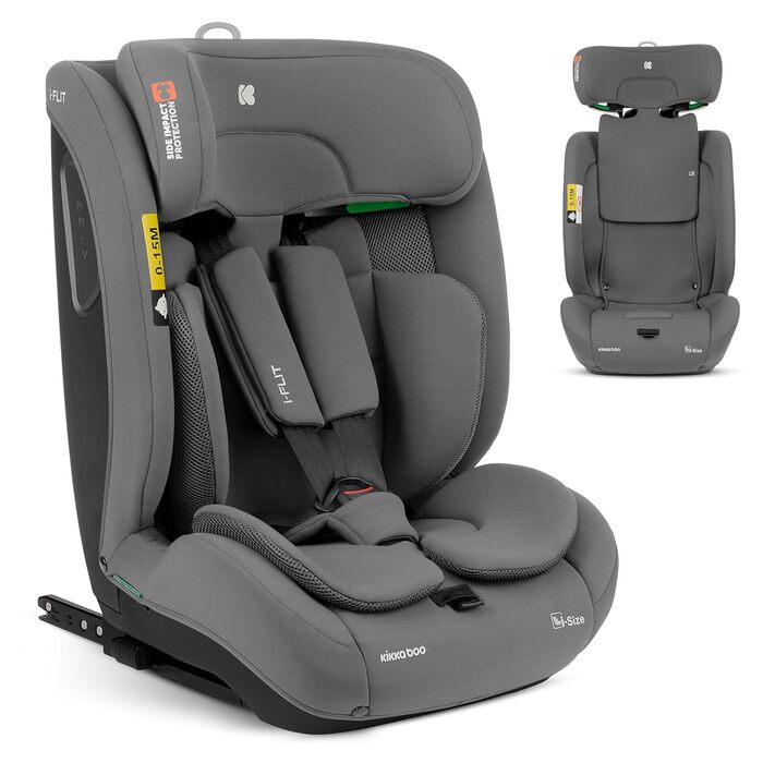 Автокрісло KikkaBoo i-Size i-FLIT 9-36 кг, ISOFIX, група 1/2/3, 15 міс. - 12 років, збоку SPS, Top Tether, регульована підголовник (Світло-сірий)